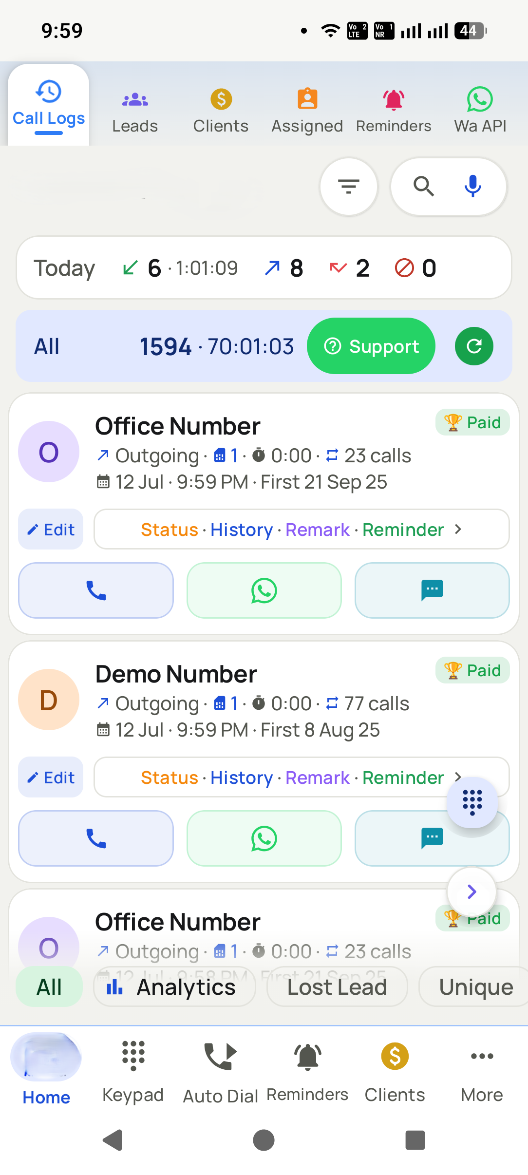 SensyConnect app home screen