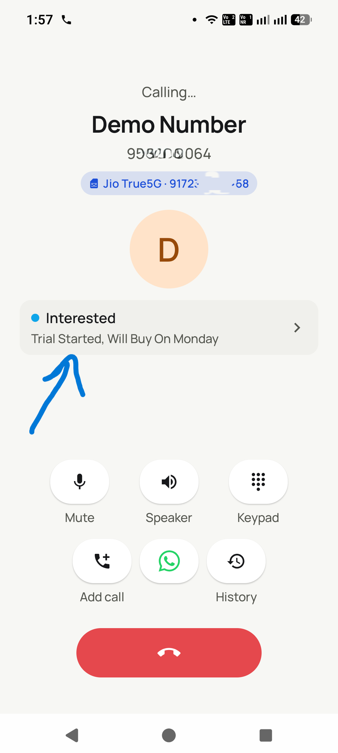 In-call screen with lead sheet