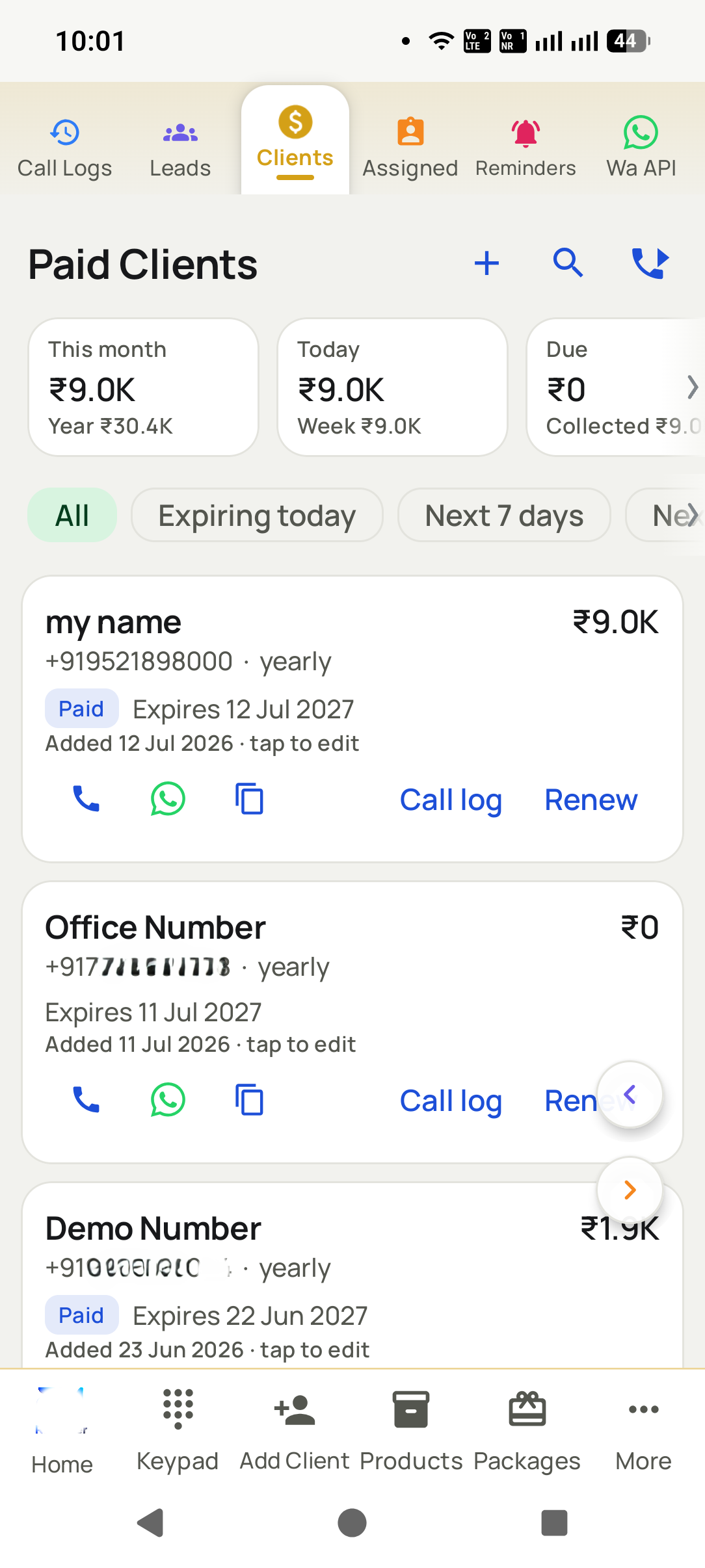 Clients tab