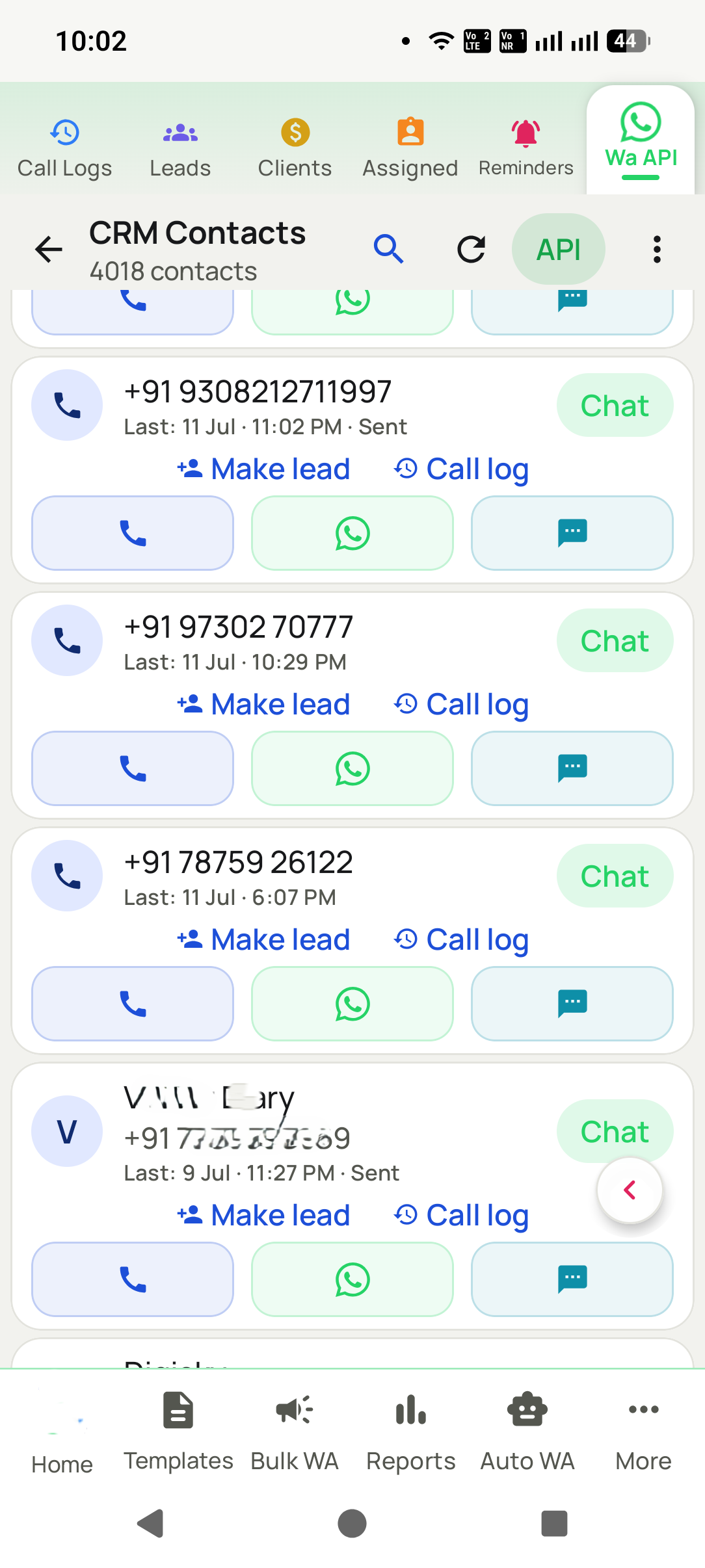 WhatsApp CRM chat