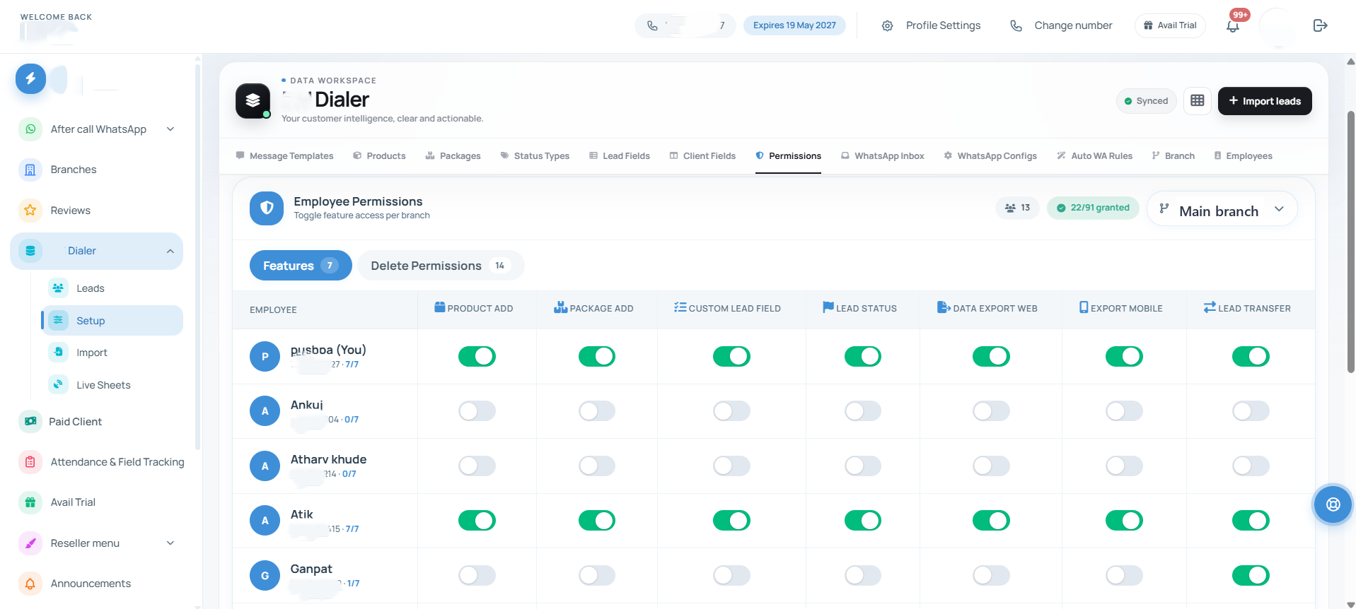 Per-employee permissions and rotations on the web dashboard